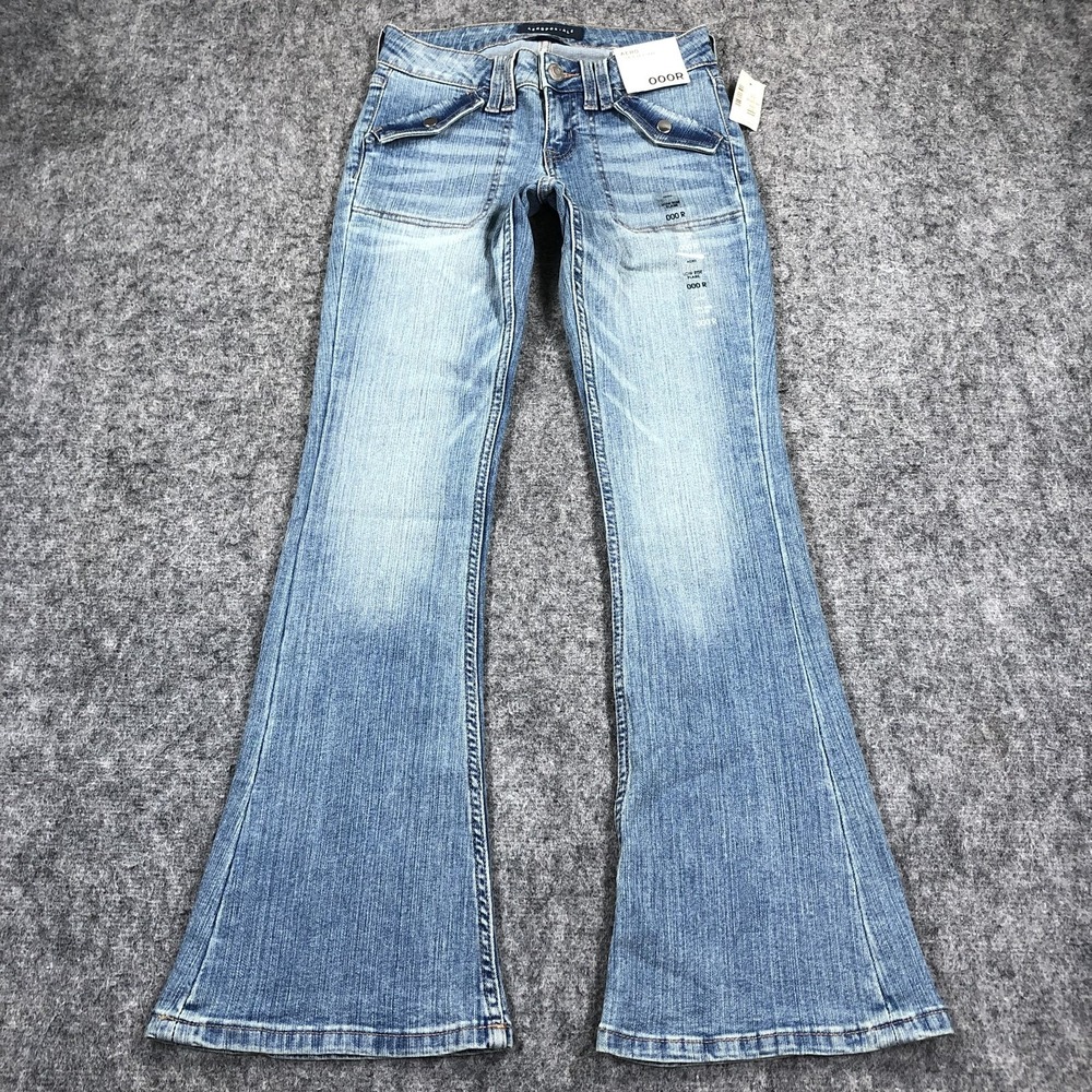 Aeropostale Flare Jeans Juniors 000R Blue Low Rise Medium Wash Stretch Y2K Denim